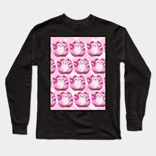 Lucky cat, pink maneki, pattern Long Sleeve T-Shirt